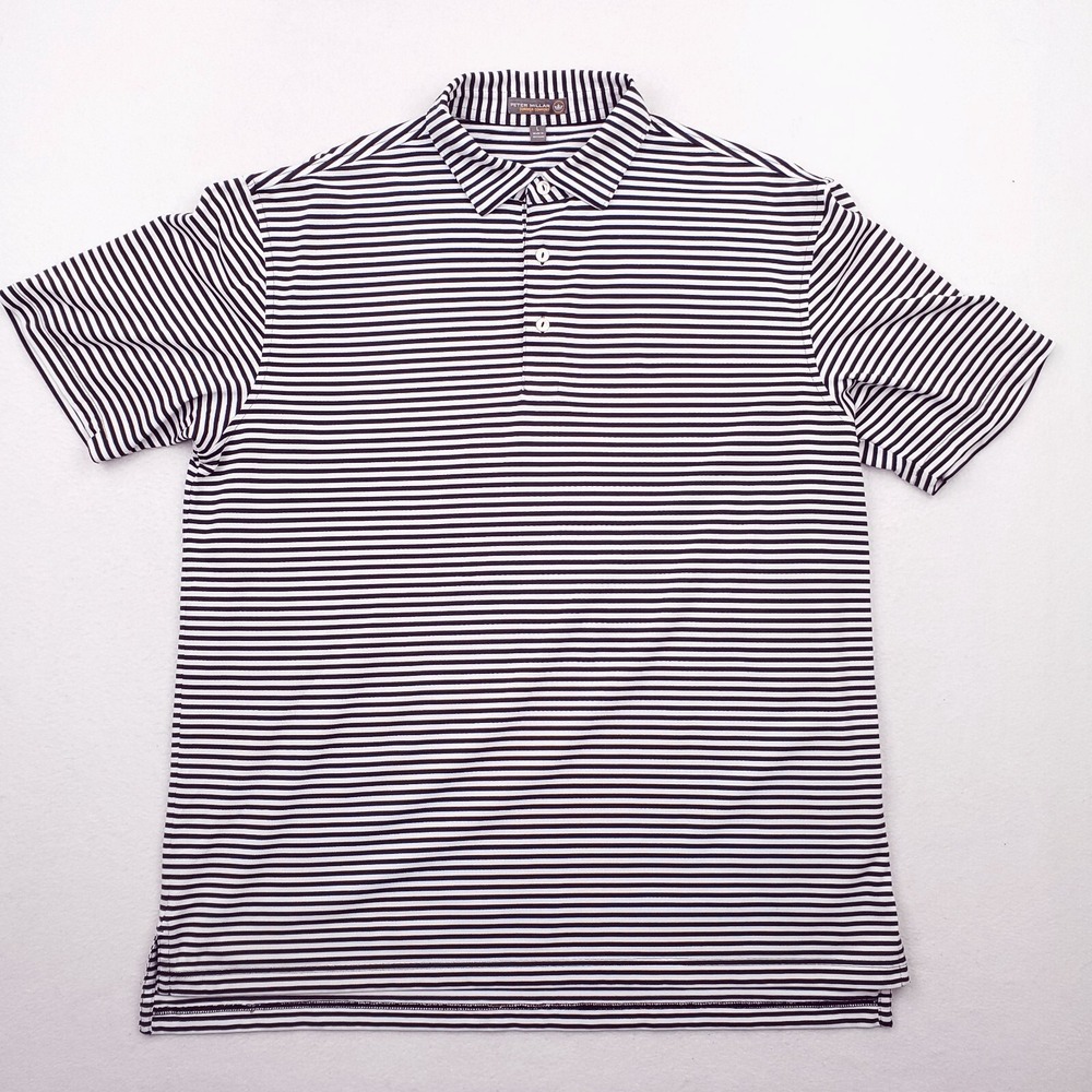 Peter Millar Shirt Mens Large Black White Striped Summer Comfort Performance Gol